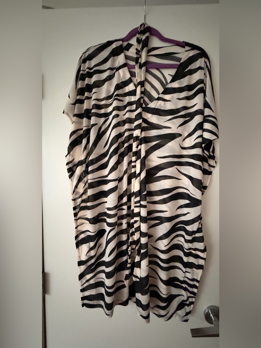 Zebra Print V-Neck Womenβs Top - Black & White